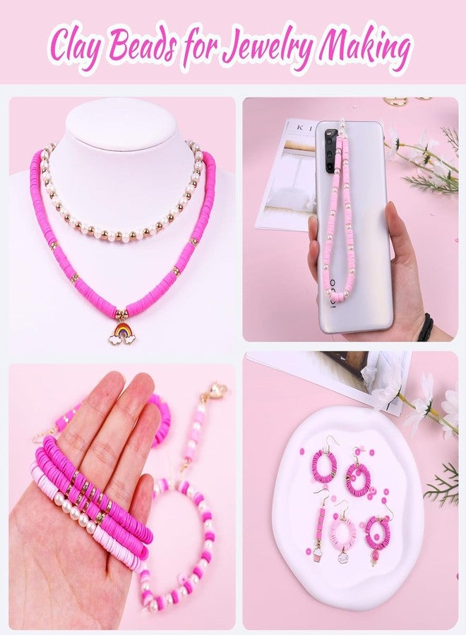 MAGHROLA Pink Clay Beads Kit for Bracelets Making, Polymer Heishi Beads for Jewelry Making, Friendship Bracelet Kit for Girls Adults, Spacer Pearl Beads for Necklace Earring DIY (DIYBeadsSet-1) (Pink) - Image 5